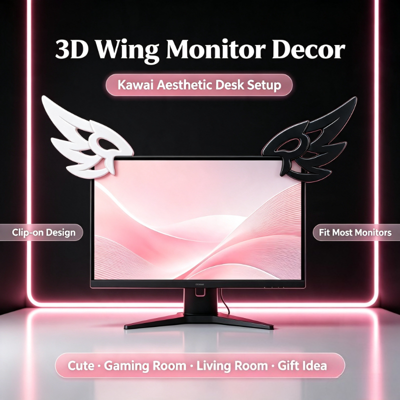 Desk Setup Accessories Aesthetic - Décoration d'écran d'ordinateur 3D Kawaii en