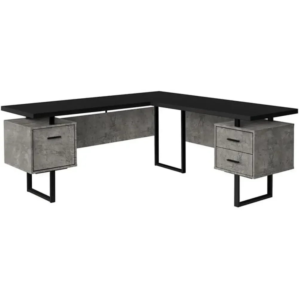 Desk Setup Black And Wood - Bureau d'ordinateur en forme de L