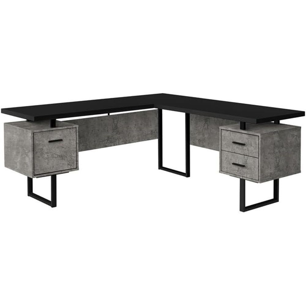 Desk Setup Black And Wood - Bureau d'ordinateur en forme de L