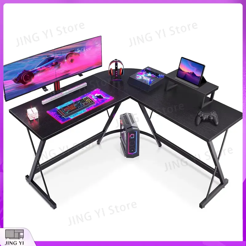 Desk Setup Black And Wood - Bureau de jeu en forme de