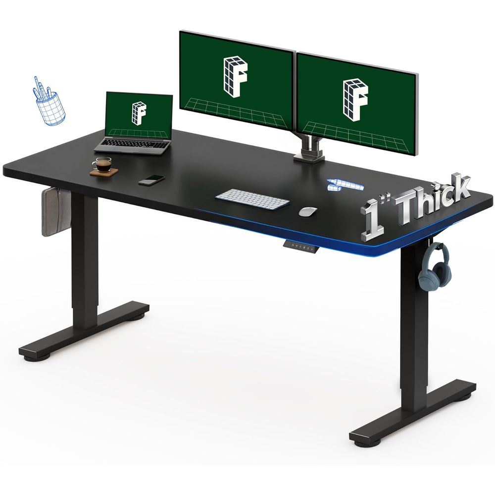 Bureau debout électrique monob - Desk Setup Black And Wood avis et prix