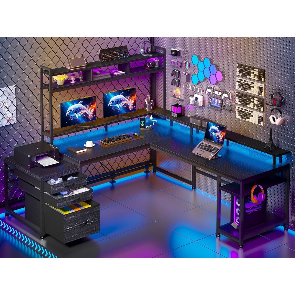 Bureau de jeu en forme de L po - Desk Setup Black And Wood avis et prix