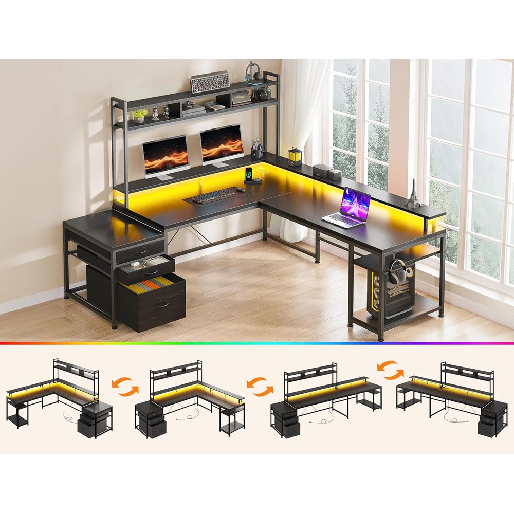 Bureau de jeu en forme de L po - Desk Setup Black And Wood avis et prix