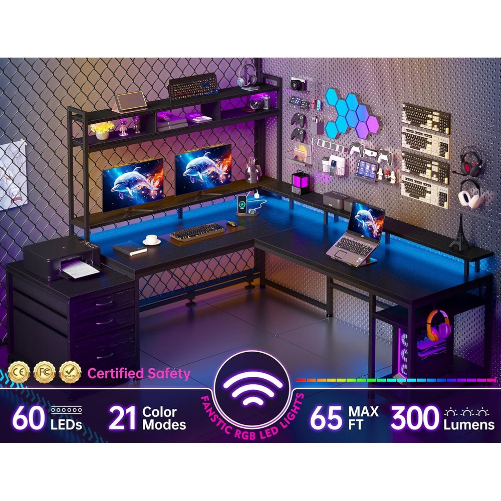 Bureau de jeu en forme de L po - Desk Setup Black And Wood avis et prix
