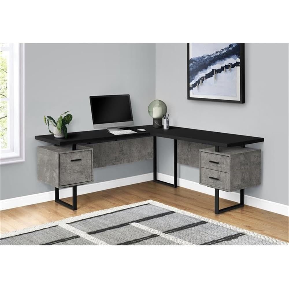 Bureau d'ordinateur en forme d - Desk Setup Black And Wood avis et prix